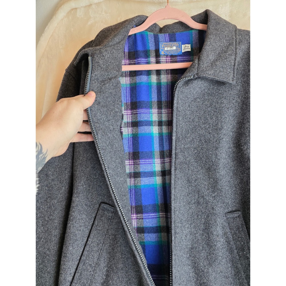 Pendleton Wool Bomber Jacket Men's Gray Plaid Lin… - image 4
